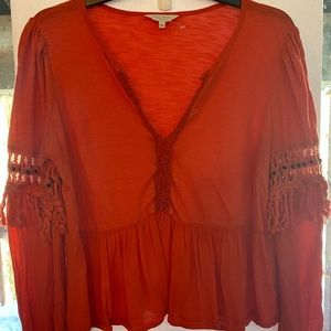 Lucky Brand Orange Top Fun Detailing Size Small!